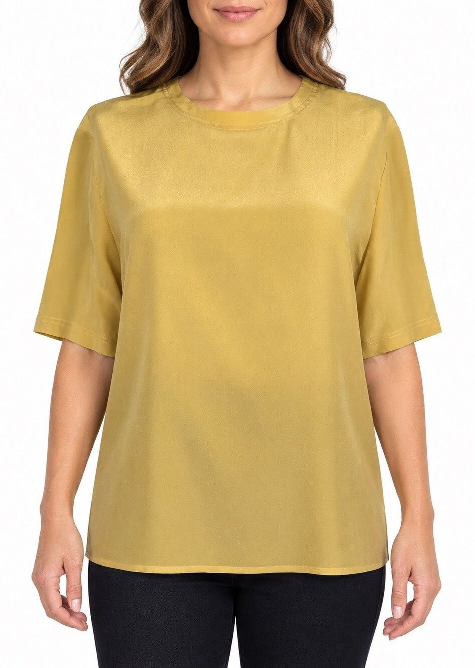 Vintage Evan Picone 100% Silk Blouse Women’s 12 Mustard Gold Button Back Top
